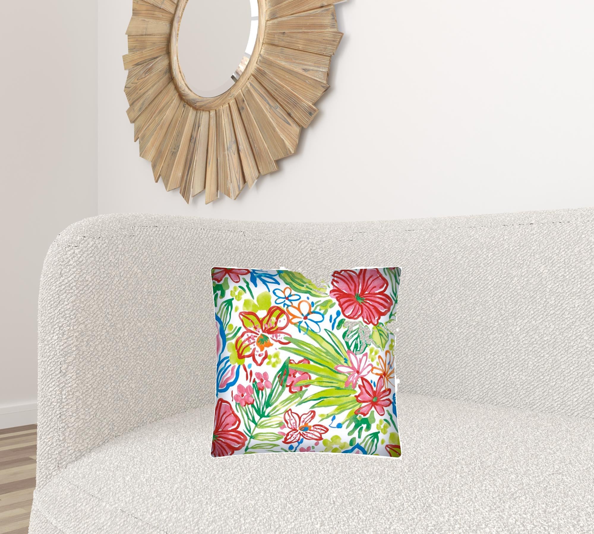 17" X 17" White Red And Green Zippered Polyester Floral Throw Pillow Cover