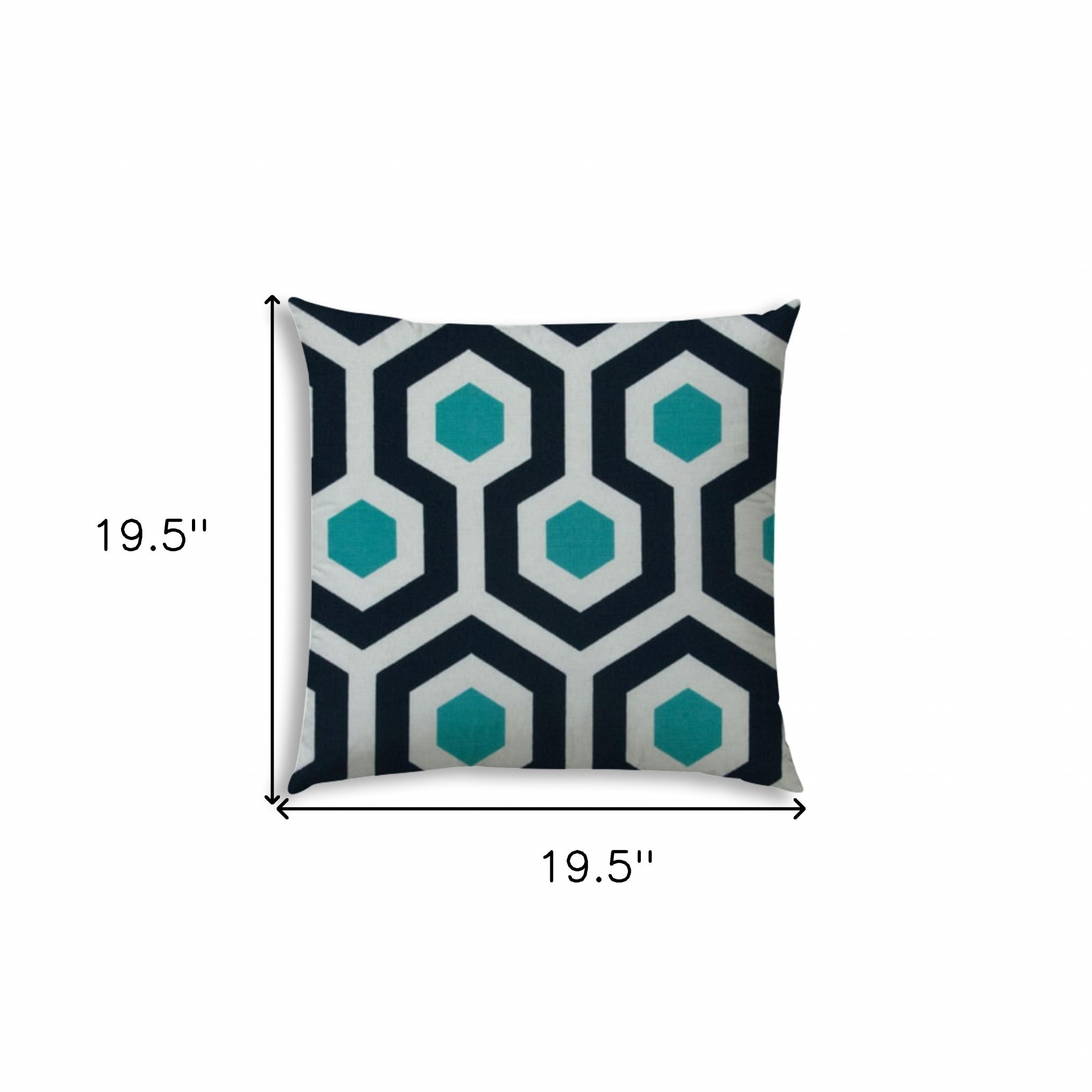 20" X 20" White Navy And Aqua Zippered Polyester Geometric Throw Pillow Cover