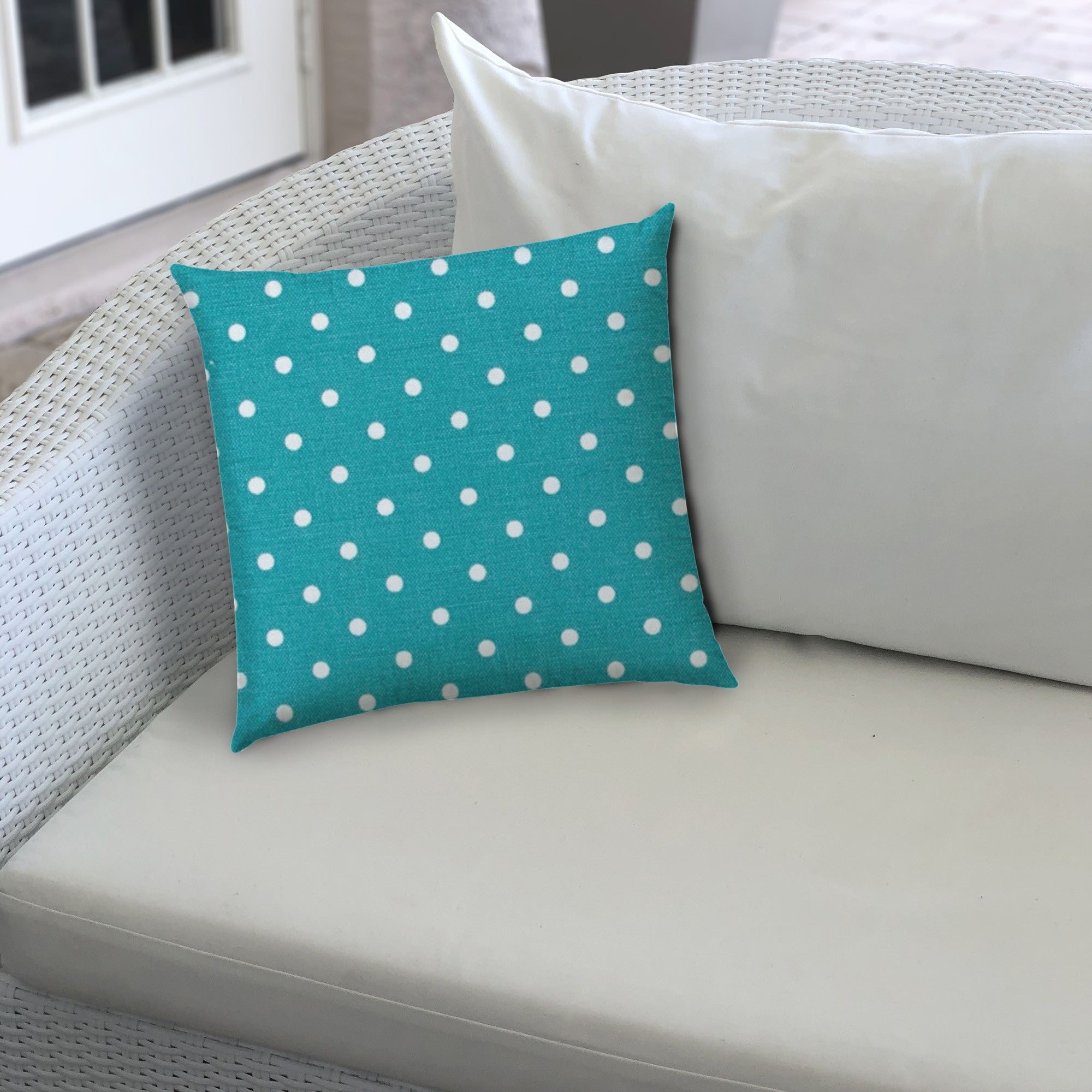 20" X 20" Turquoise Zippered Polyester Polka Dots Throw Pillow Cover