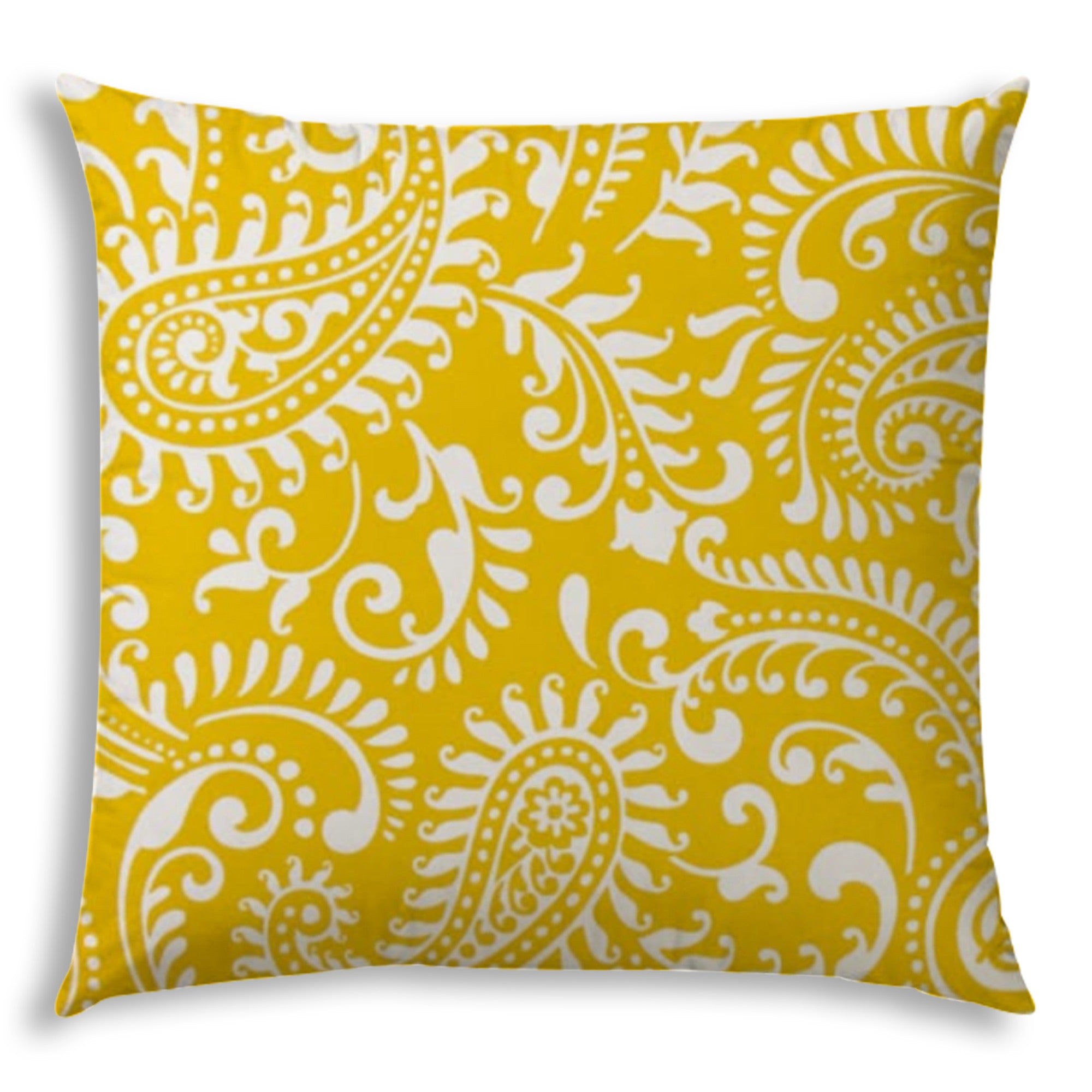 20" X 20" Cream Yellow And White Zippered Polyester Paisley Throw Pillow Cover