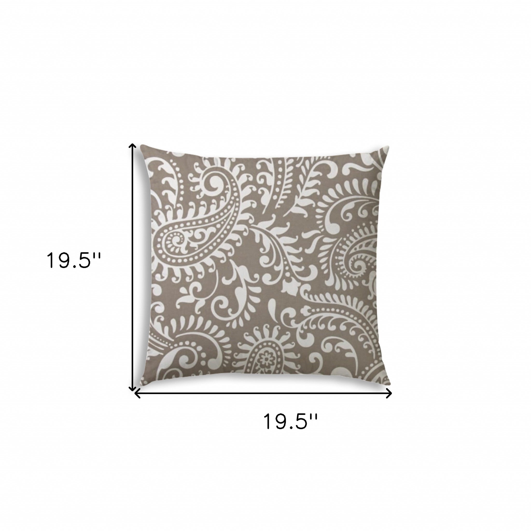 20" X 20" Taupe And White Zippered Polyester Paisley Throw Pillow Cover