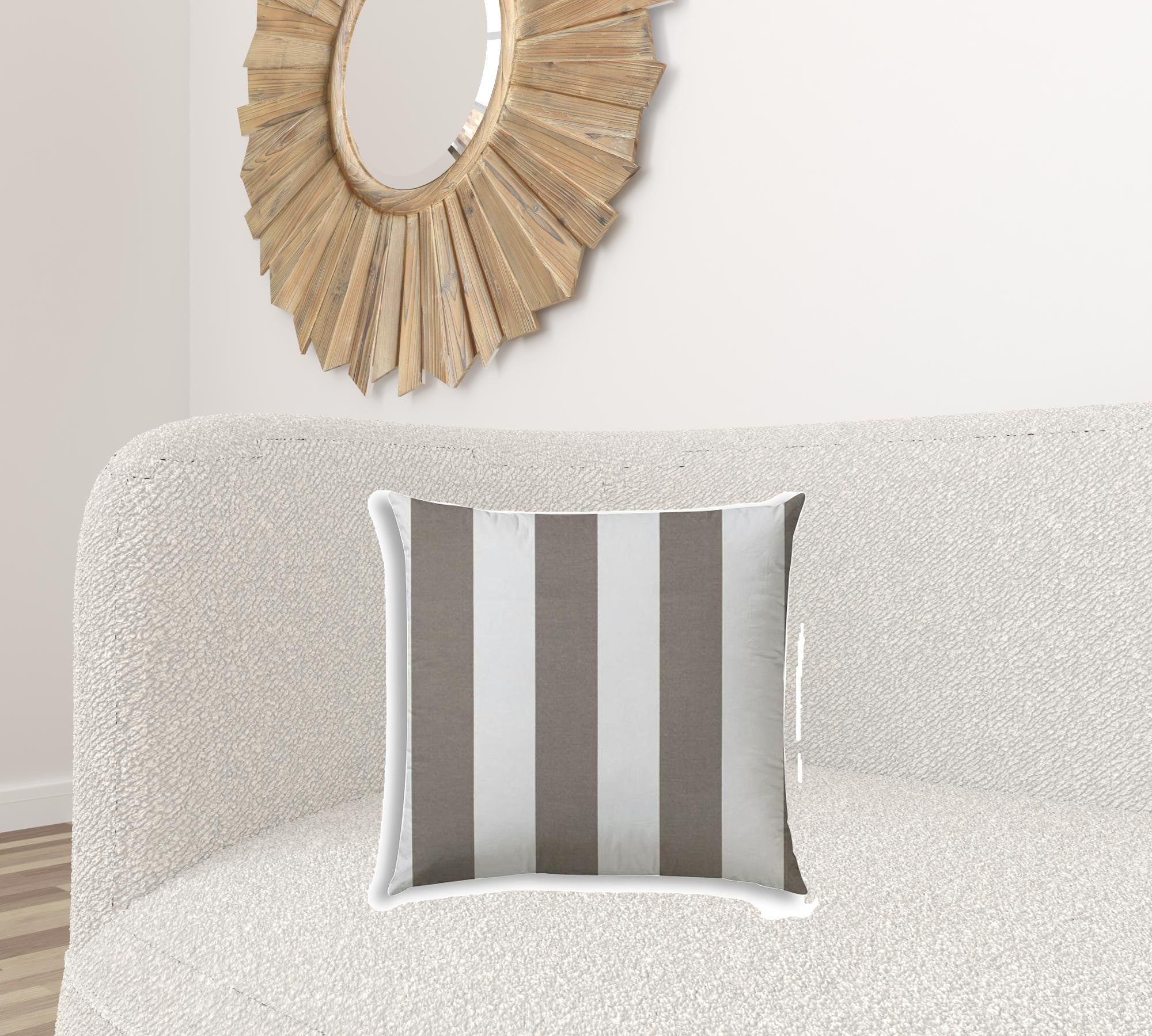 20" X 20" Taupe And Ivory Zippered Polyester Striped Throw Pillow Cover