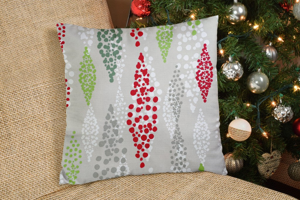 14" X 20" Red Gray And White Zippered100% Cotton Christmas Lumbar Indoor Outdoor Pillow Cover