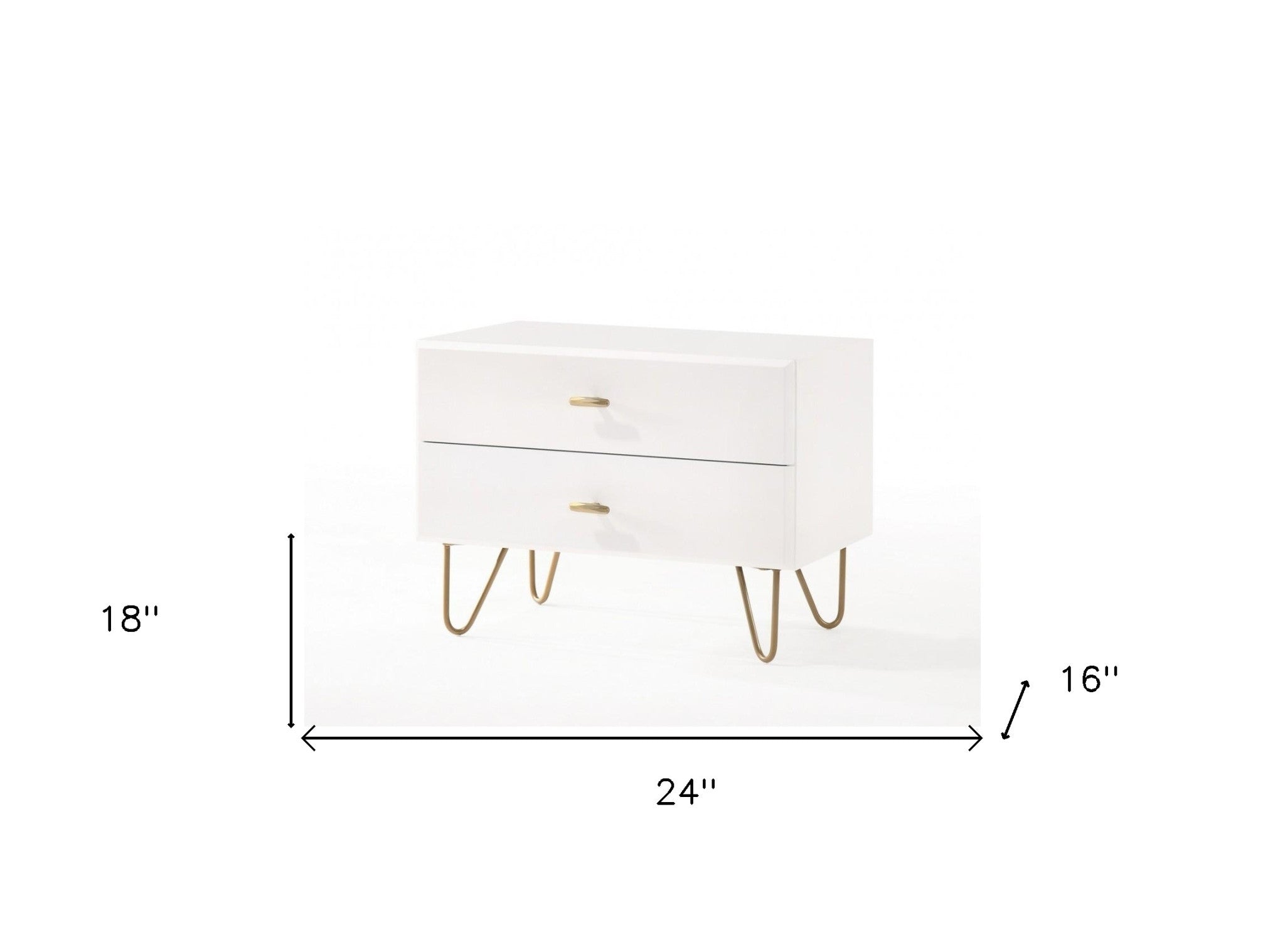 Contemporary White and Gold Nightstand with Two Drawers