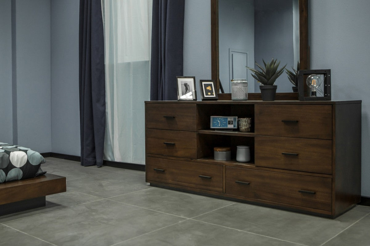 63" Walnut Six Drawer Double Dresser