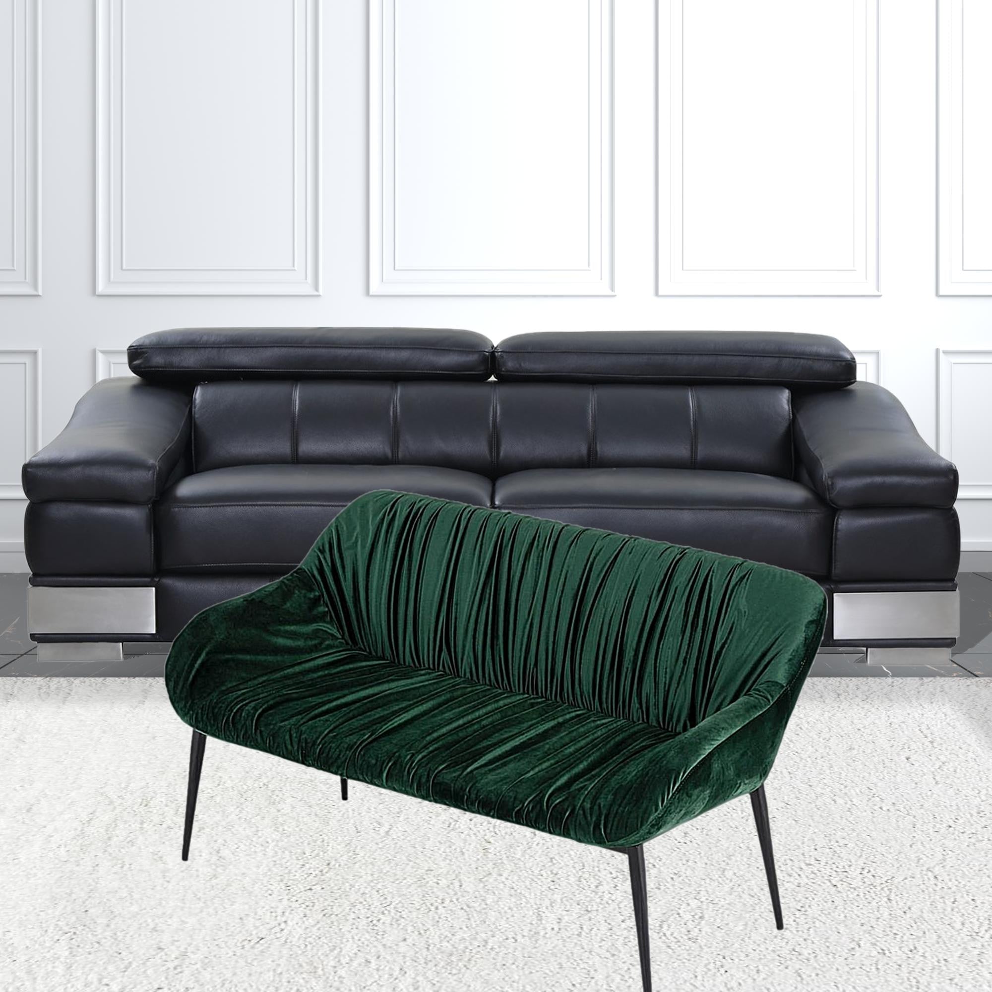 56" Green And Dark Brown Upholstered Velvet Dining bench