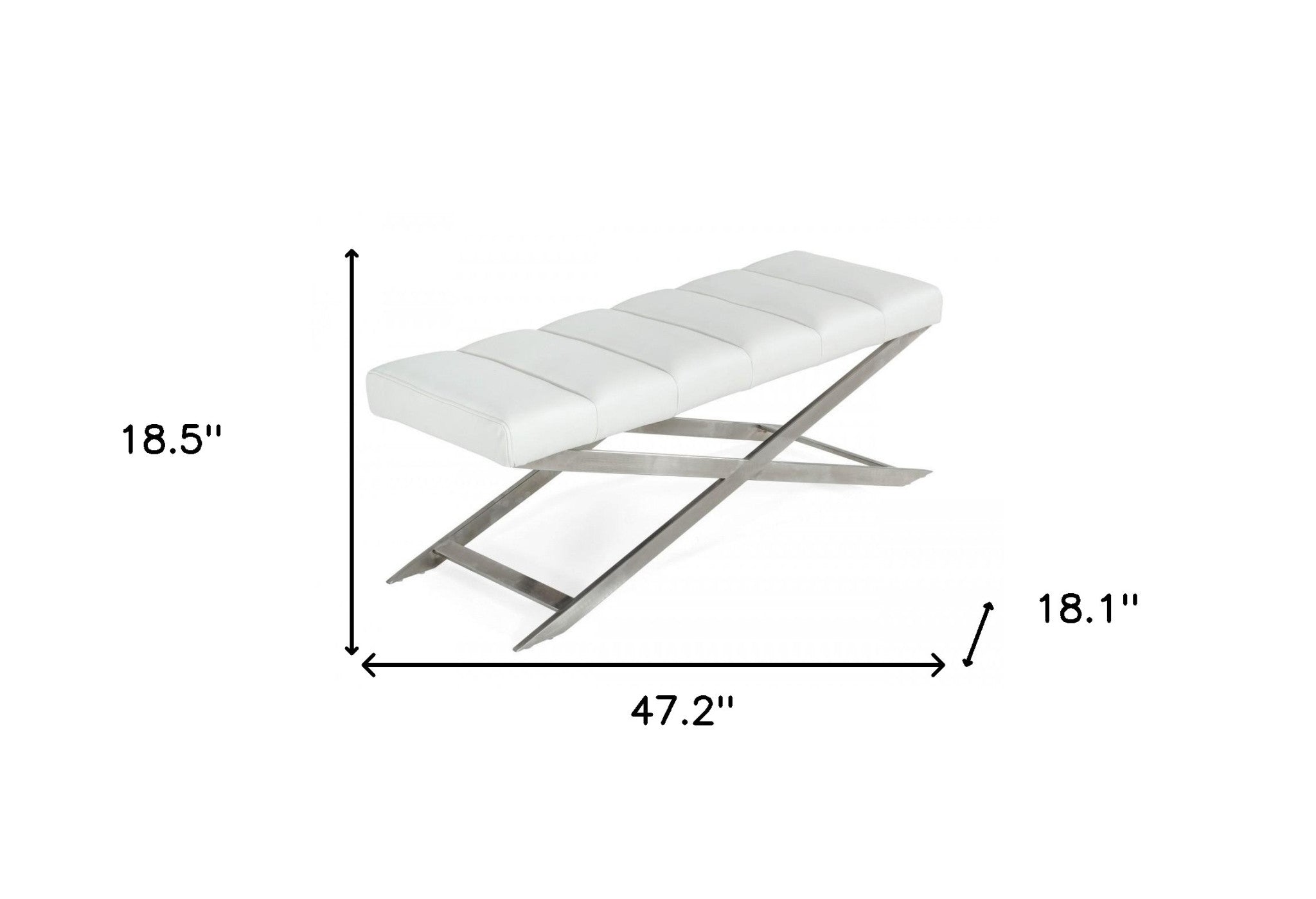 47" White And Gray Upholstered Faux leather Dining bench