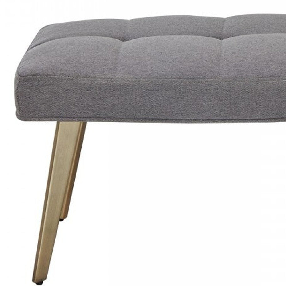 47" Gray And Gold Upholstered Linen Blend Dining bench