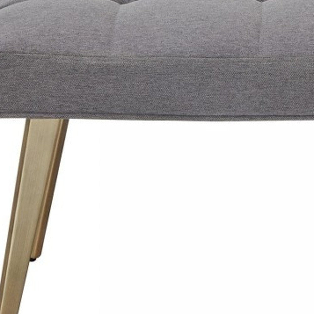 47" Gray And Gold Upholstered Linen Blend Dining bench