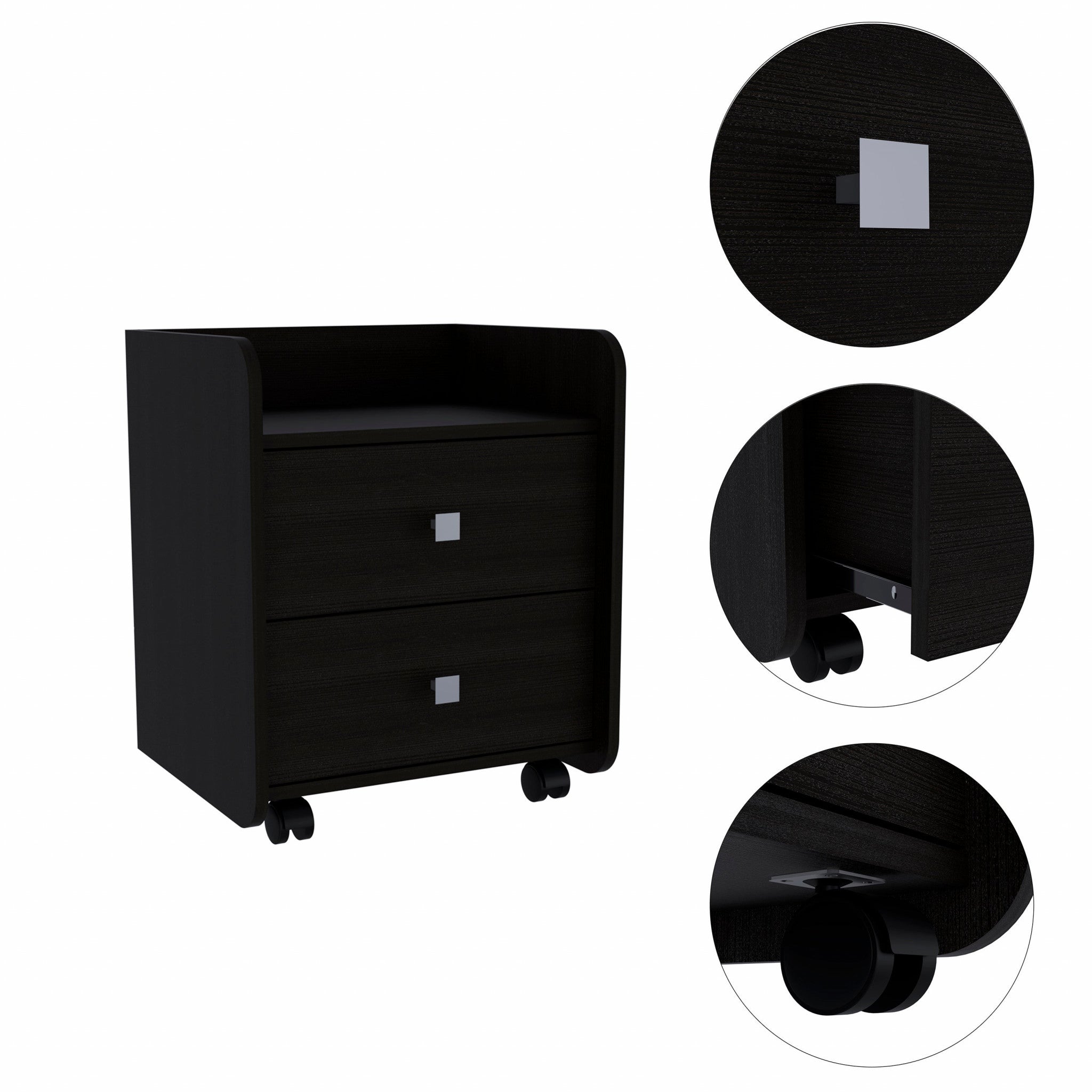 Black Nightstand with Two Drawers