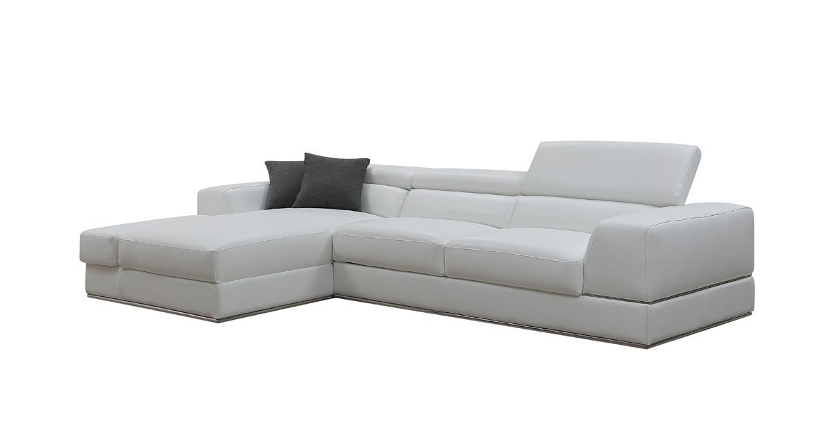 Contemporary White Leather Left Facing Wide Arm Sectional Sofa