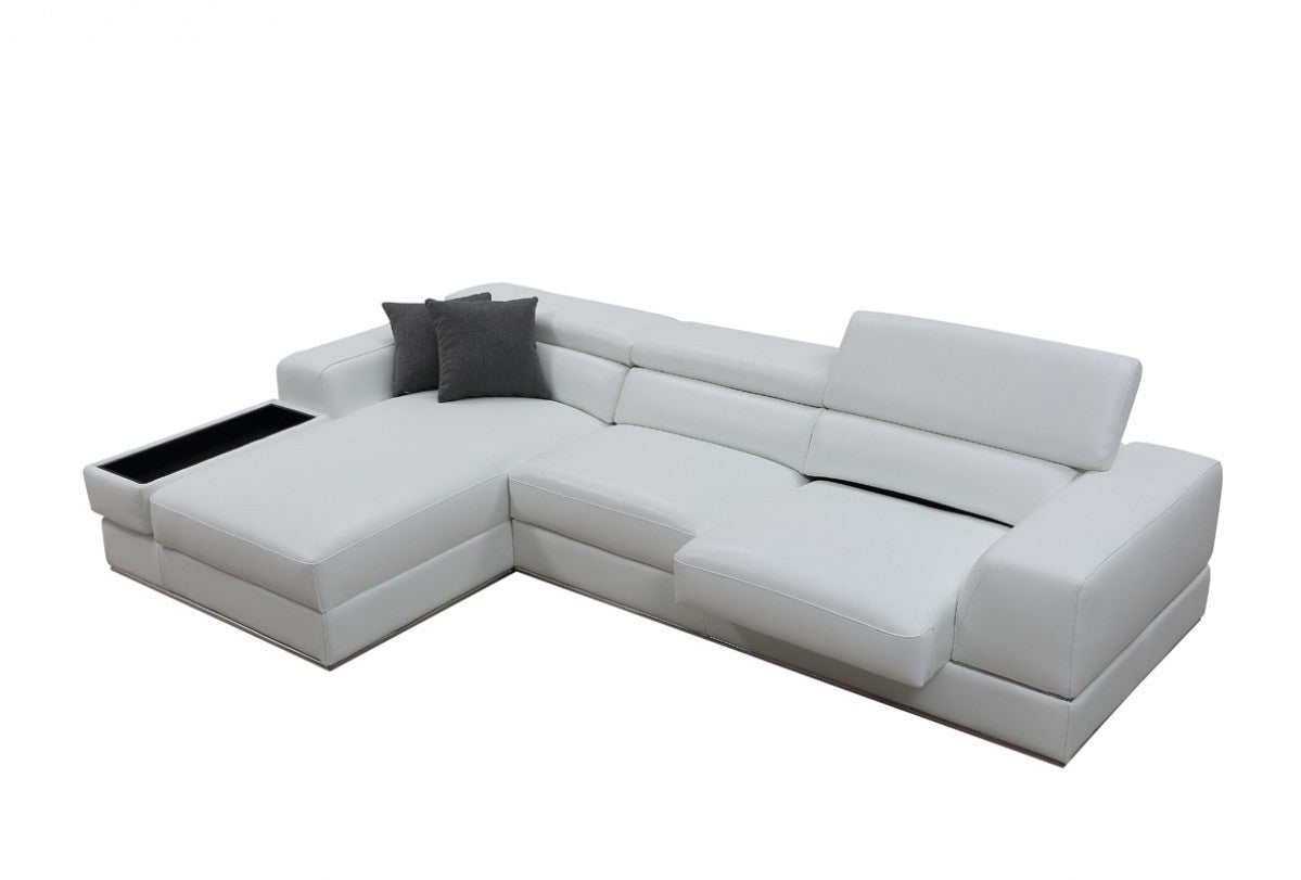 Contemporary White Leather Left Facing Wide Arm Sectional Sofa