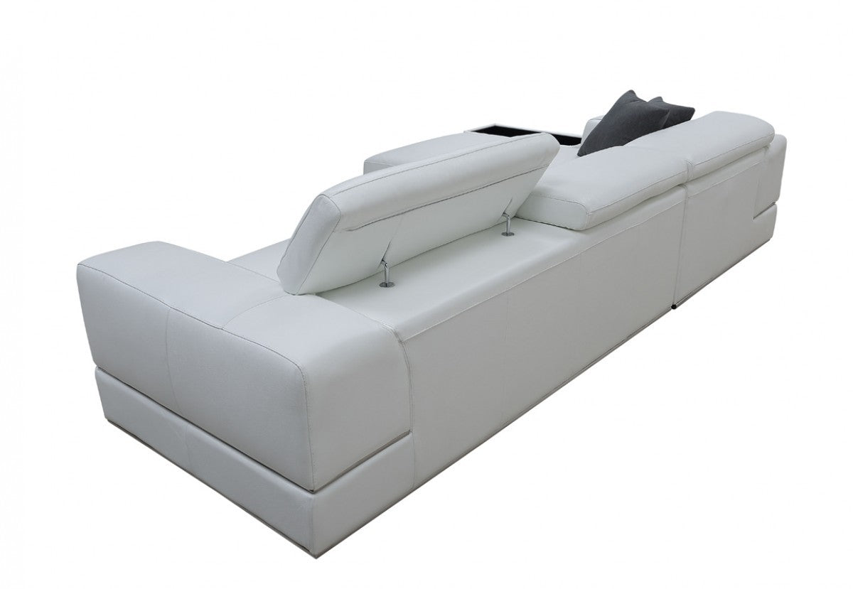 Contemporary White Leather Left Facing Wide Arm Sectional Sofa