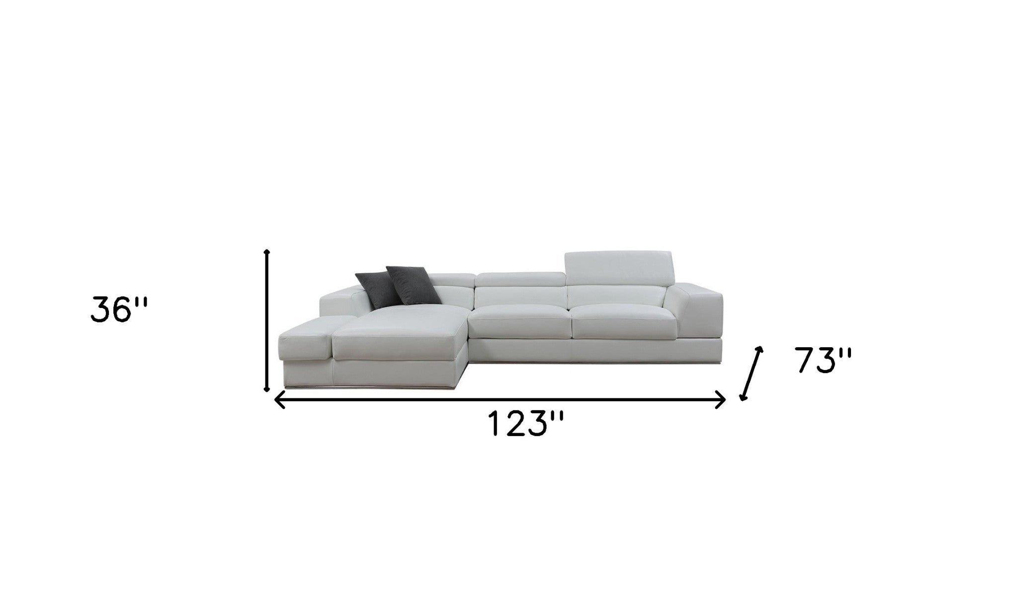 Contemporary White Leather Left Facing Wide Arm Sectional Sofa