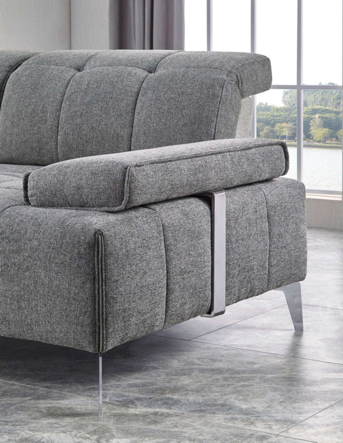 Gray 100% Polyester Modular L Shaped Three Piece Corner Sectional