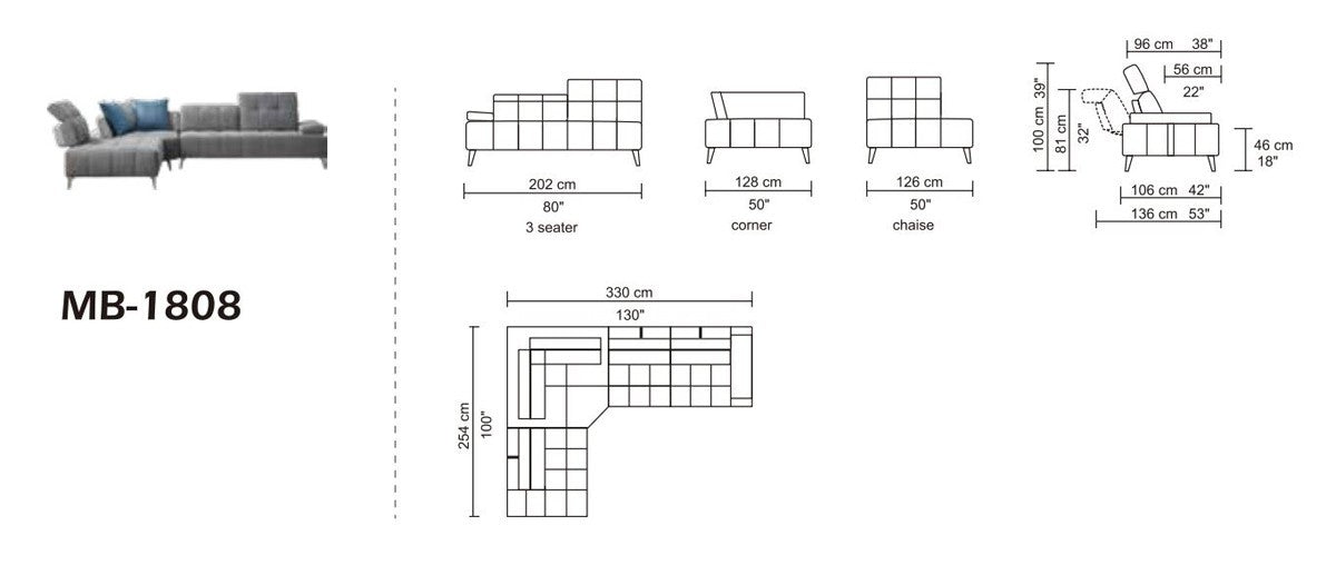 Gray 100% Polyester Modular L Shaped Three Piece Corner Sectional