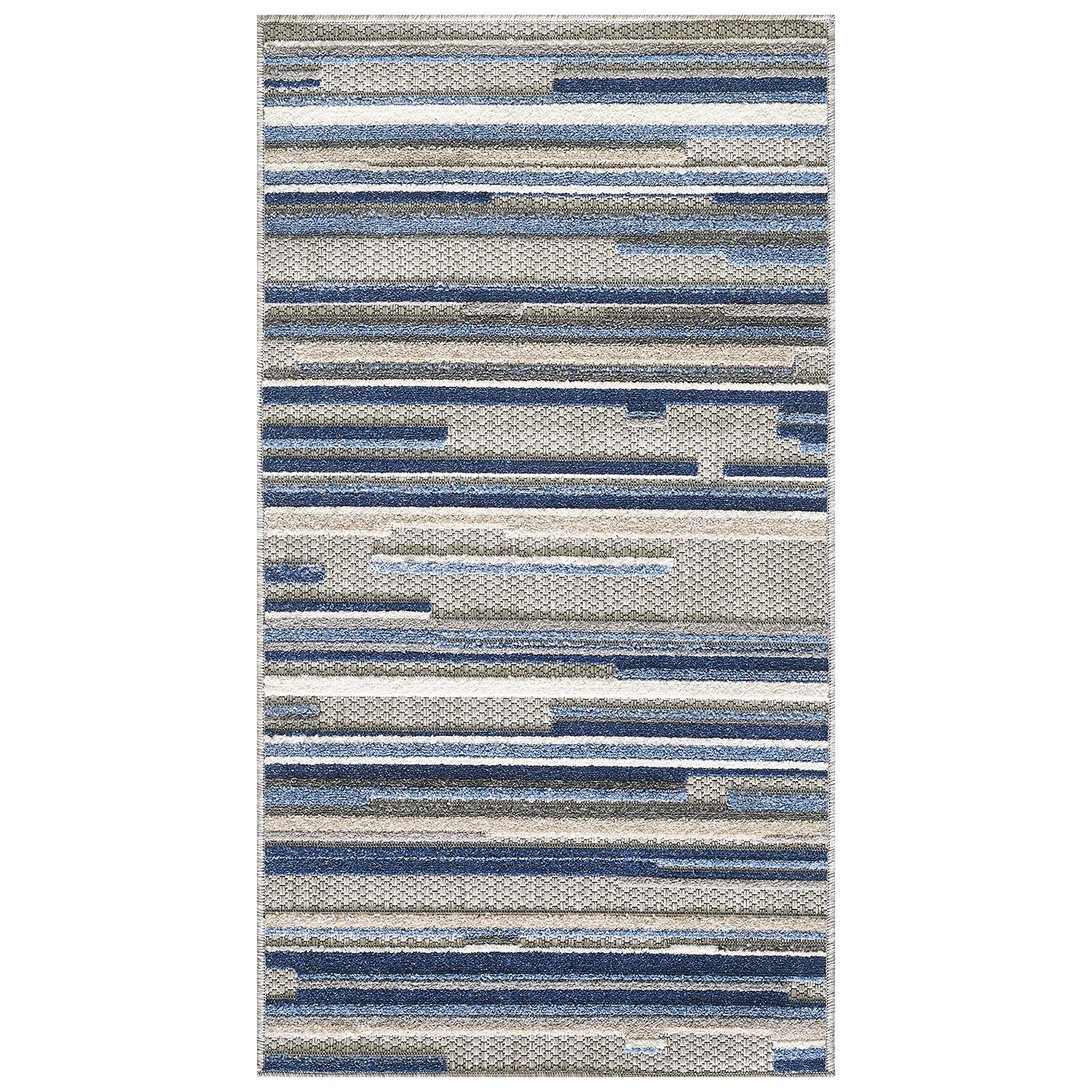 8’ Round Blue Abstract Striped Indoor Outdoor Area Rug