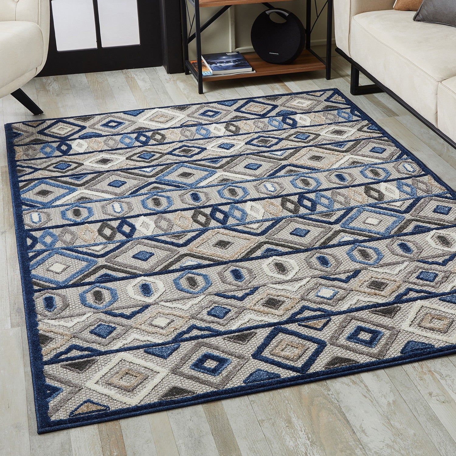 2' X 4' Blue And Gray Abstract Stain Resistant Indoor Outdoor Area Rug