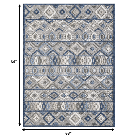 5' X 7' Blue And Gray Abstract Stain Resistant Indoor Outdoor Area Rug