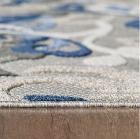 2’ x 4’ Blue Gray Jacobean Floral Indoor Outdoor Area Rug