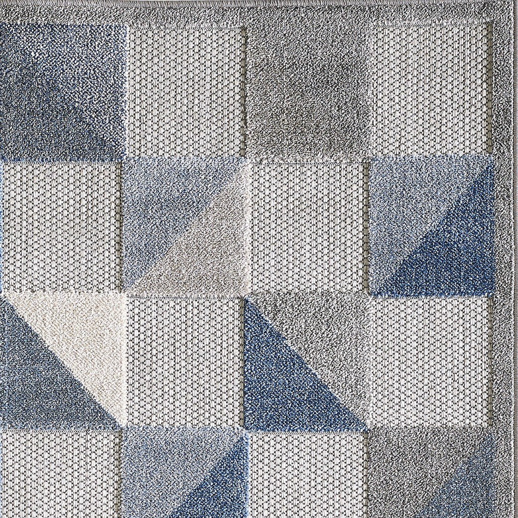 3' X 5' Blue And Gray Geometric Stain Resistant Indoor Outdoor Area Rug