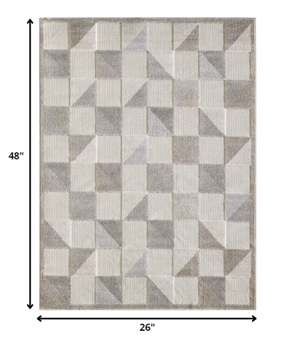 2' X 4' Gray Geometric Stain Resistant Indoor Outdoor Area Rug