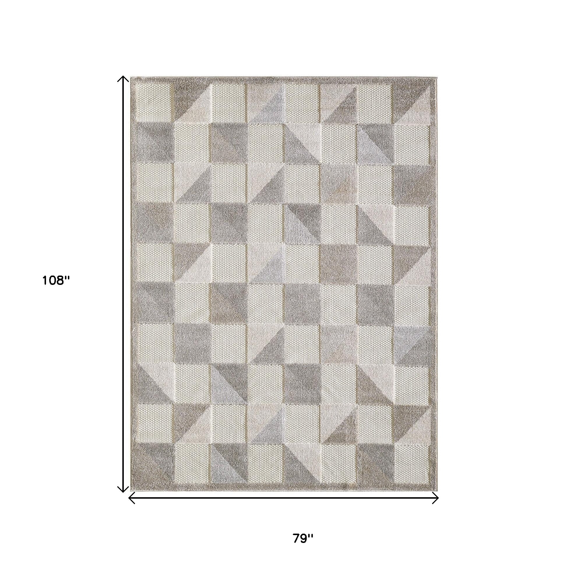 7' X 9' Gray Geometric Stain Resistant Indoor Outdoor Area Rug