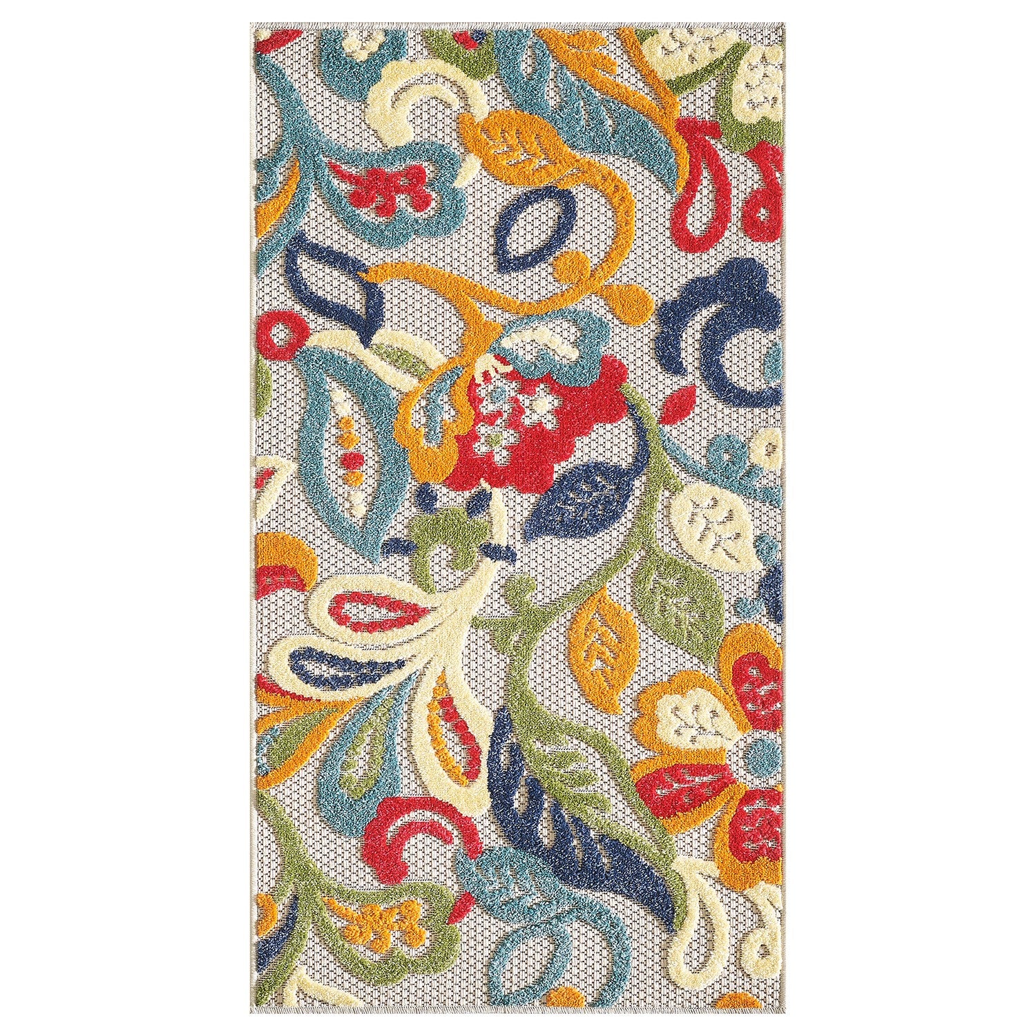 7’ x 9’ Multi Jacobean Floral Indoor Outdoor Area Rug