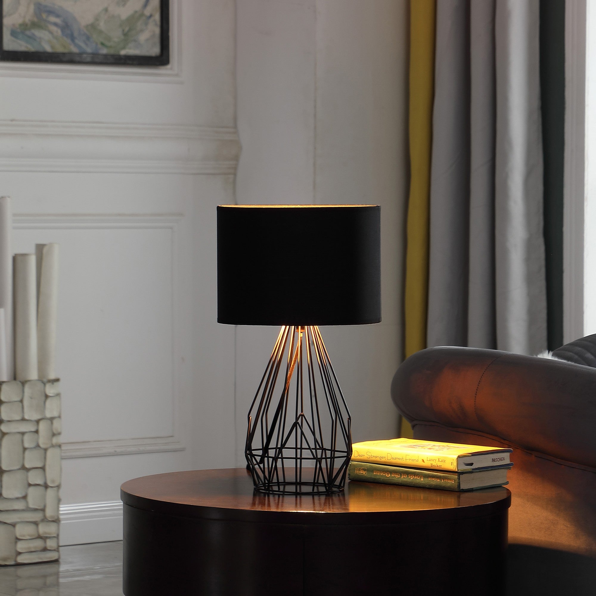 18” Asymmetric Black Cage Metal Table Lamp