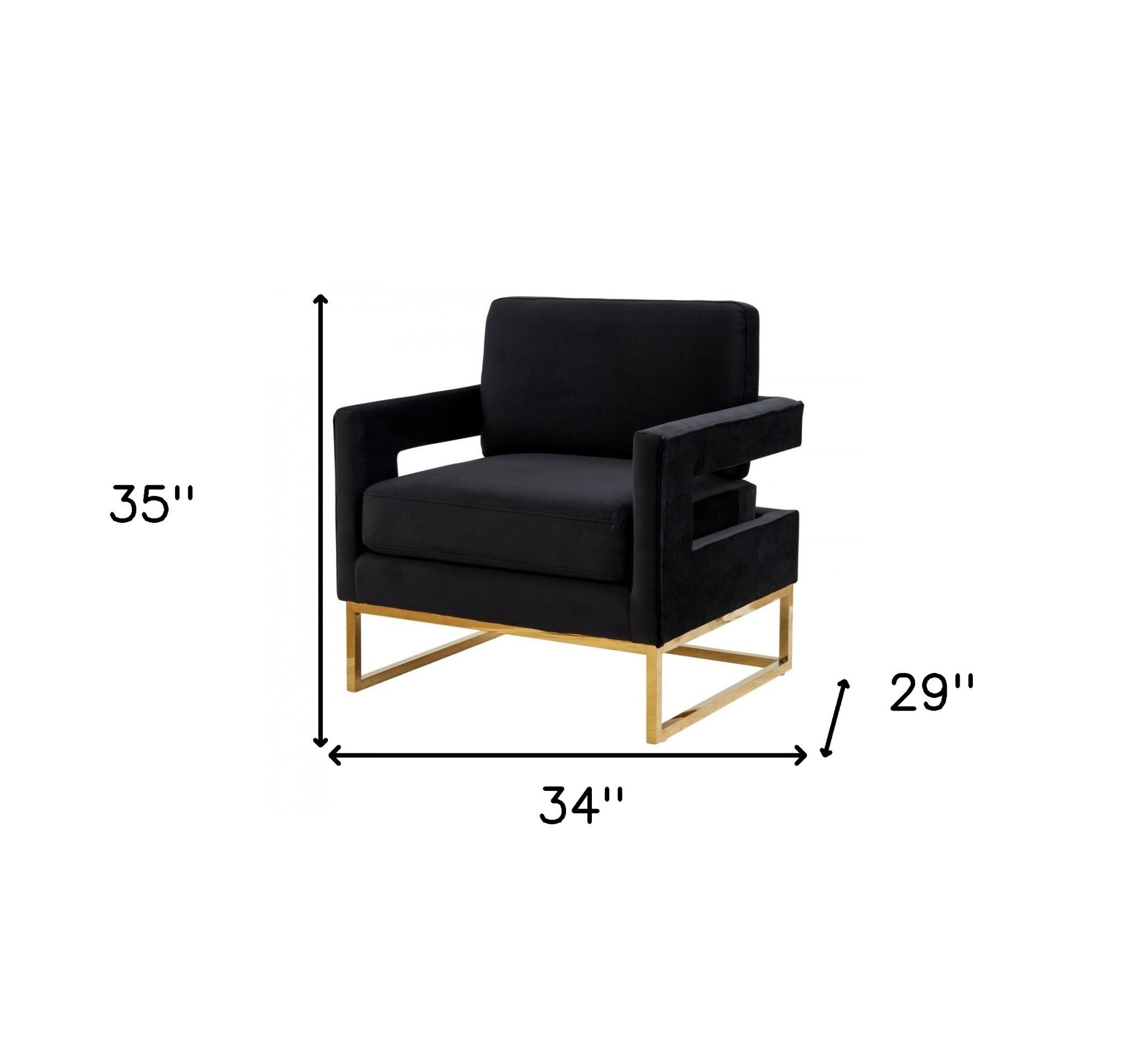 Stylish Black Velvet And Gold Steel Chair