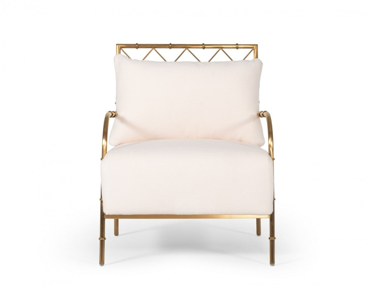 Stylish White and Gold Velvet A Frame Accent Chair