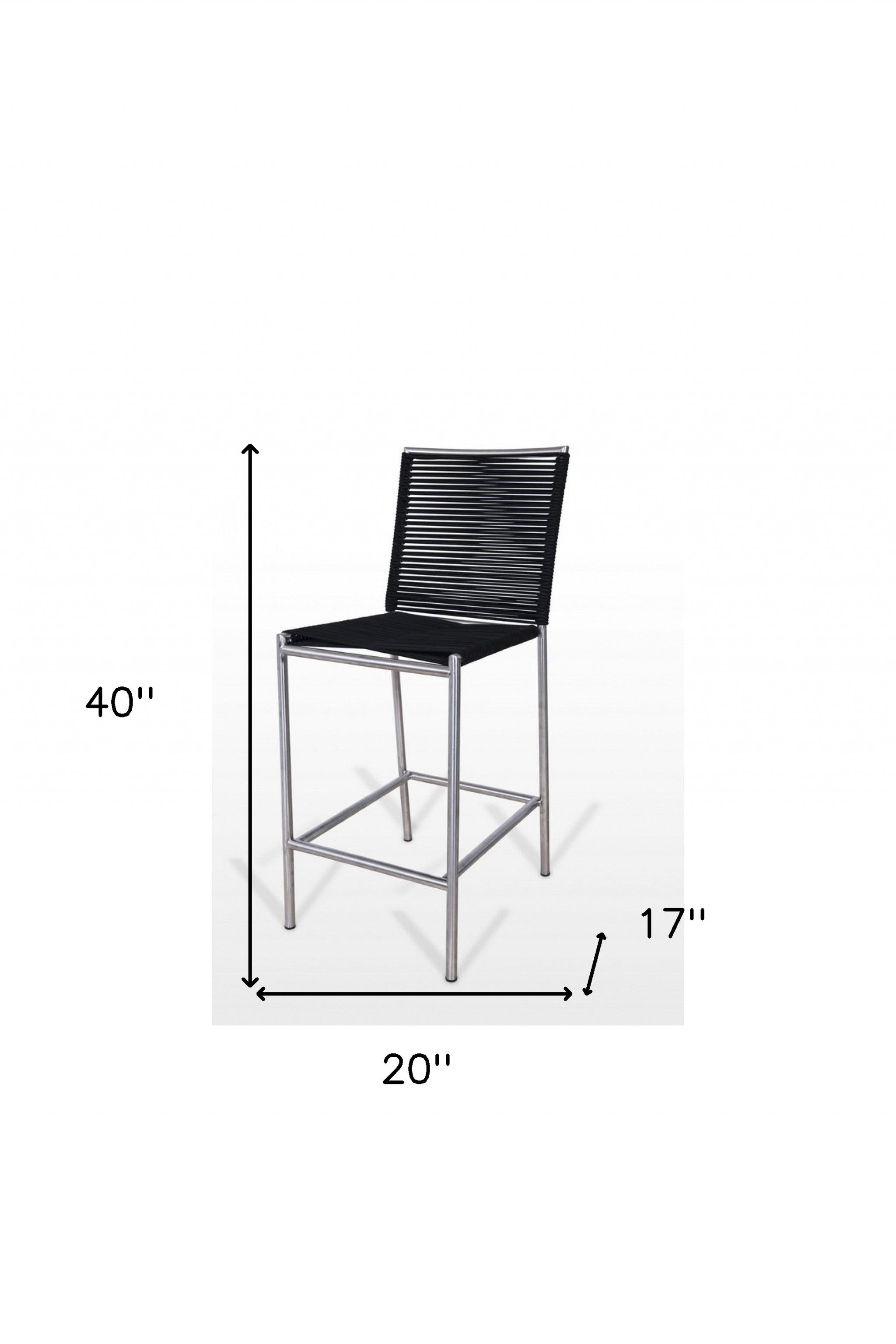 40" Black And Silver Stainless Steel Low Back Bar Height Bar Chair With Footrest