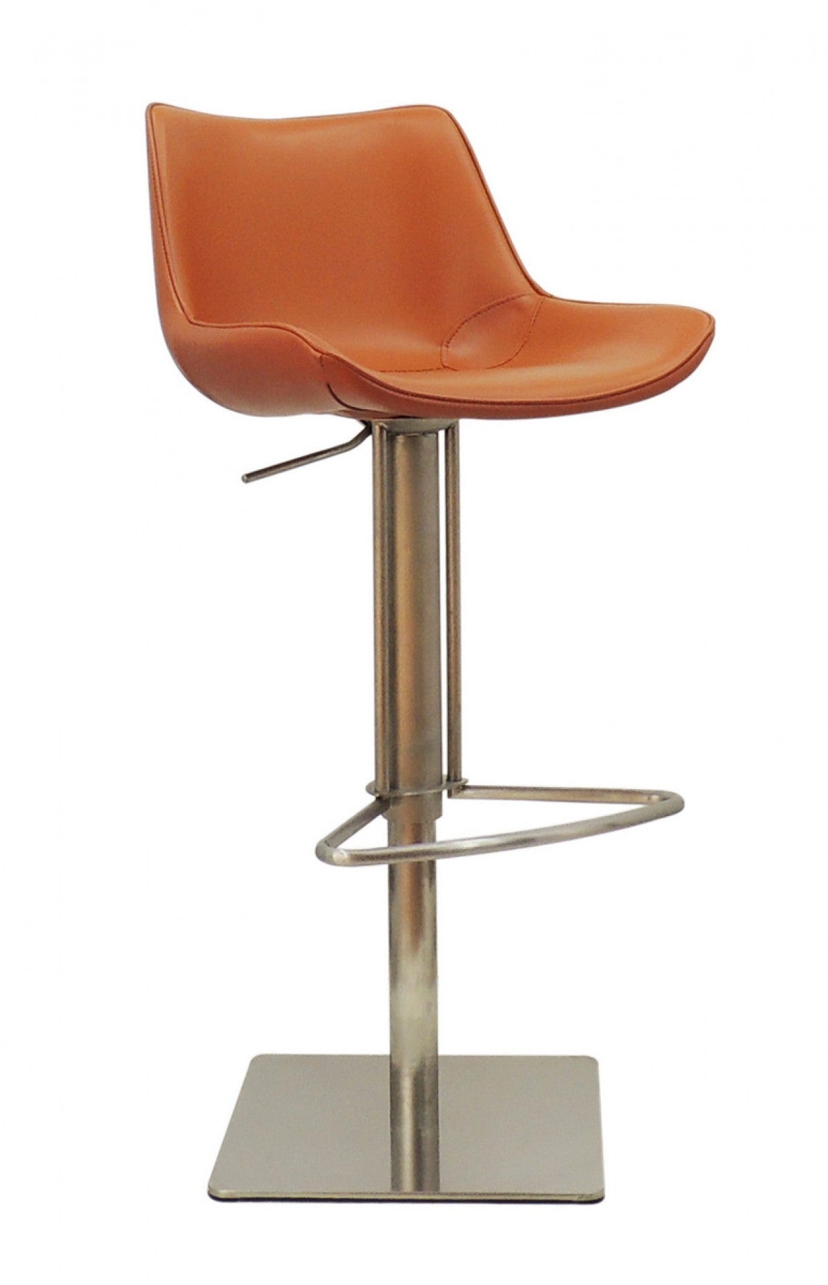 42" Cognac Faux Leather And Stainless Steel Swivel Adjustable Height Bar Chair With Footrest