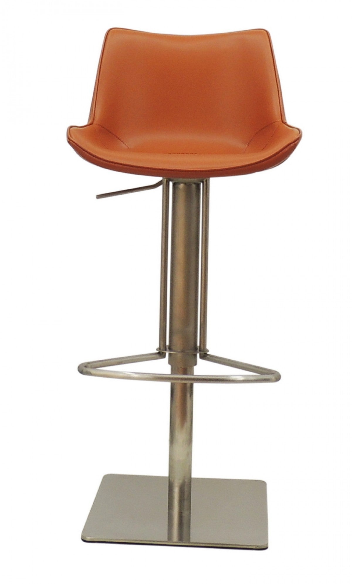 42" Cognac Faux Leather And Stainless Steel Swivel Adjustable Height Bar Chair With Footrest