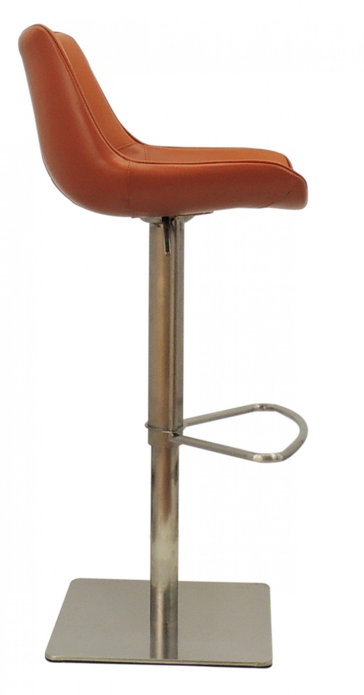 42" Cognac Faux Leather And Stainless Steel Swivel Adjustable Height Bar Chair With Footrest