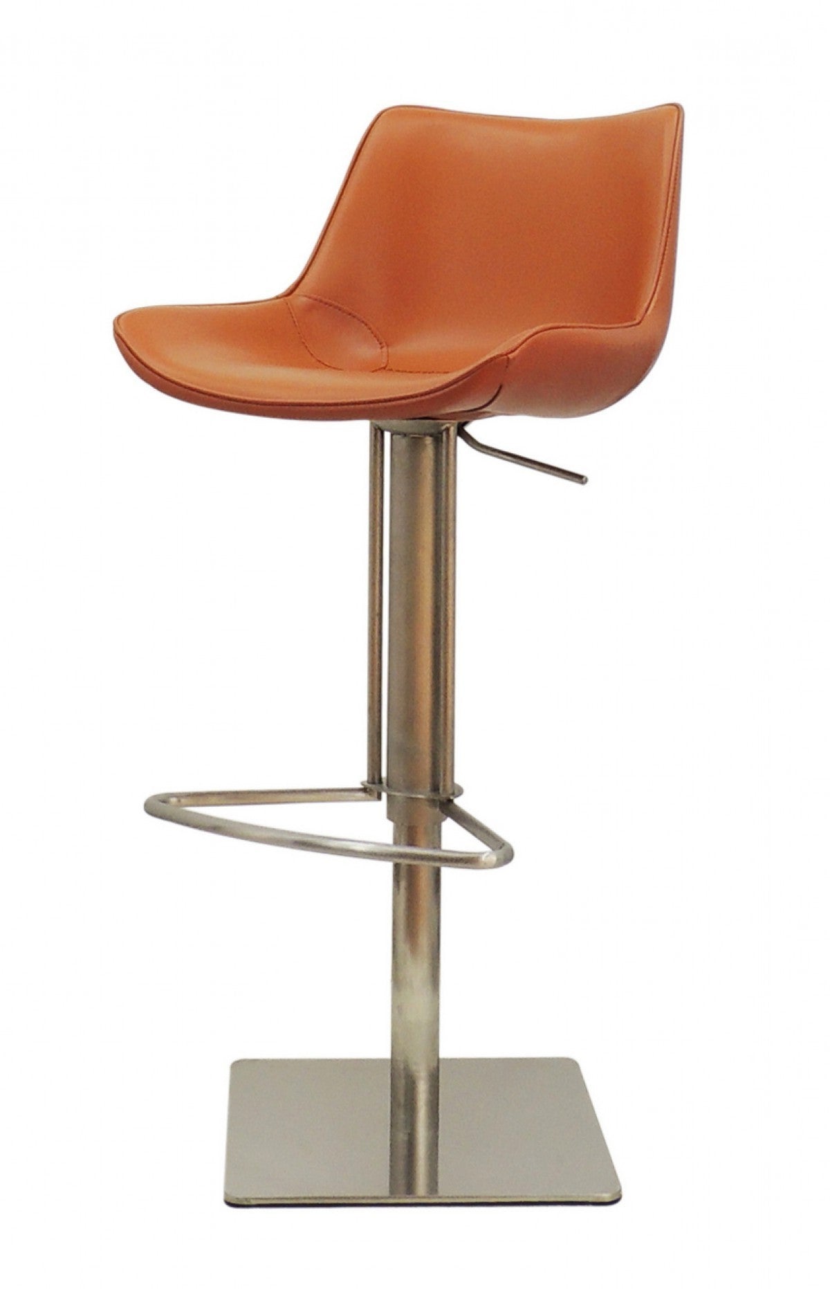 42" Cognac Faux Leather And Stainless Steel Swivel Adjustable Height Bar Chair With Footrest