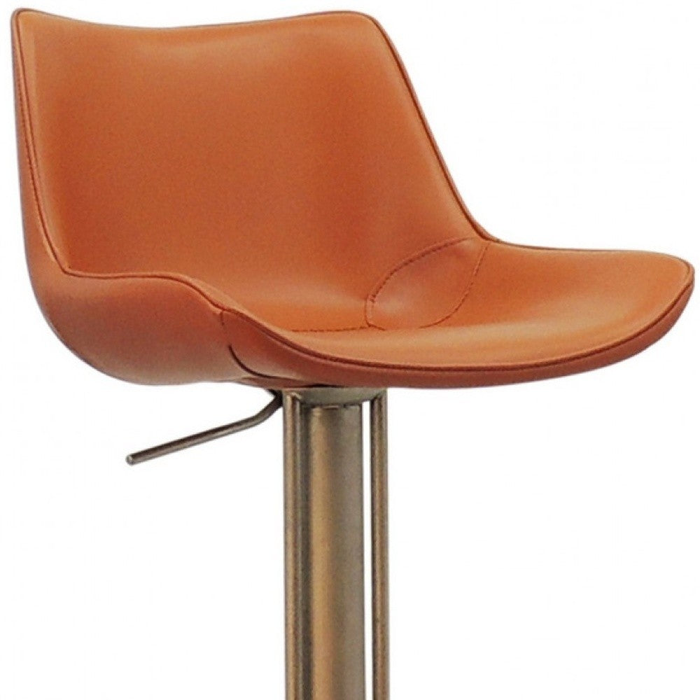 42" Cognac Faux Leather And Stainless Steel Swivel Adjustable Height Bar Chair With Footrest