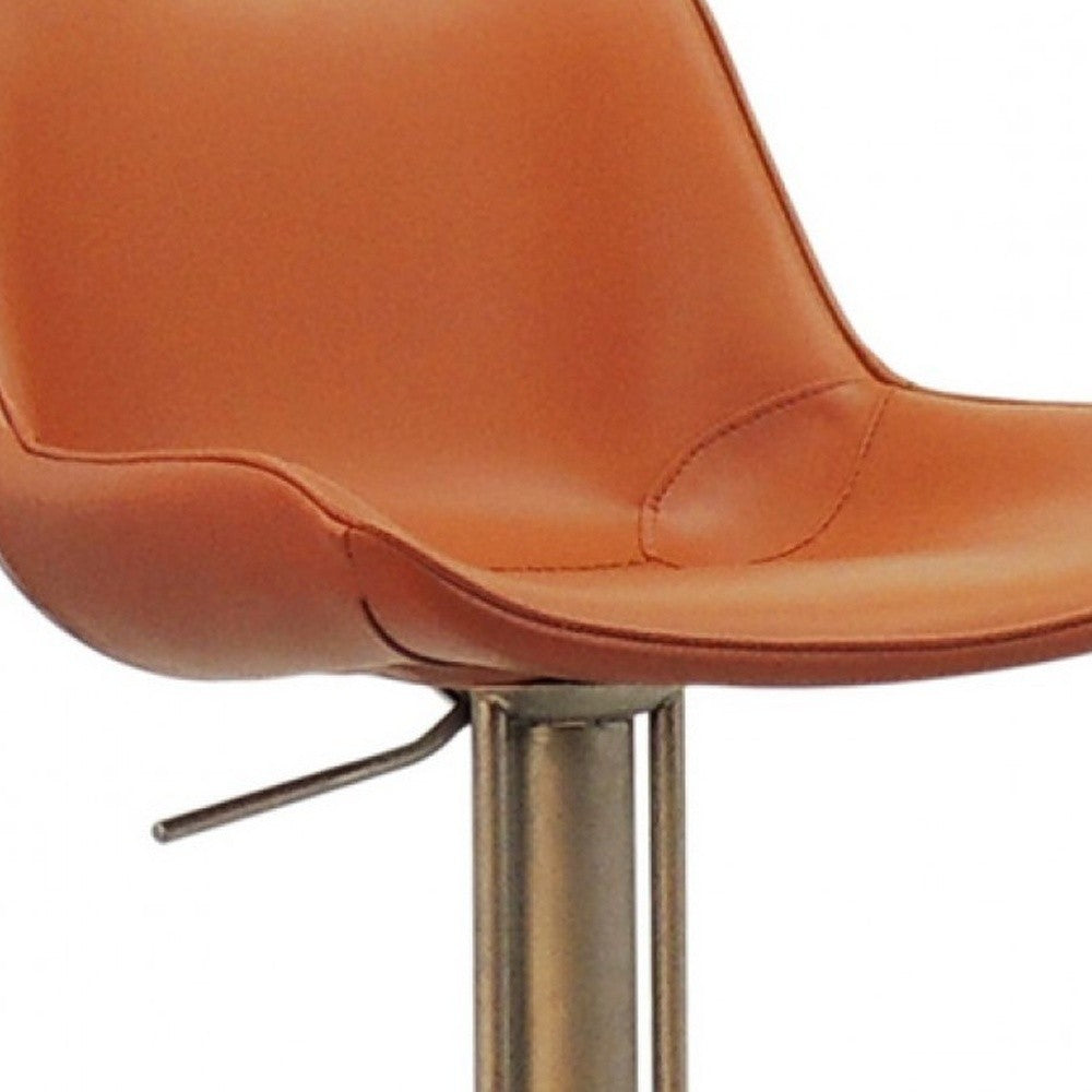 42" Cognac Faux Leather And Stainless Steel Swivel Adjustable Height Bar Chair With Footrest