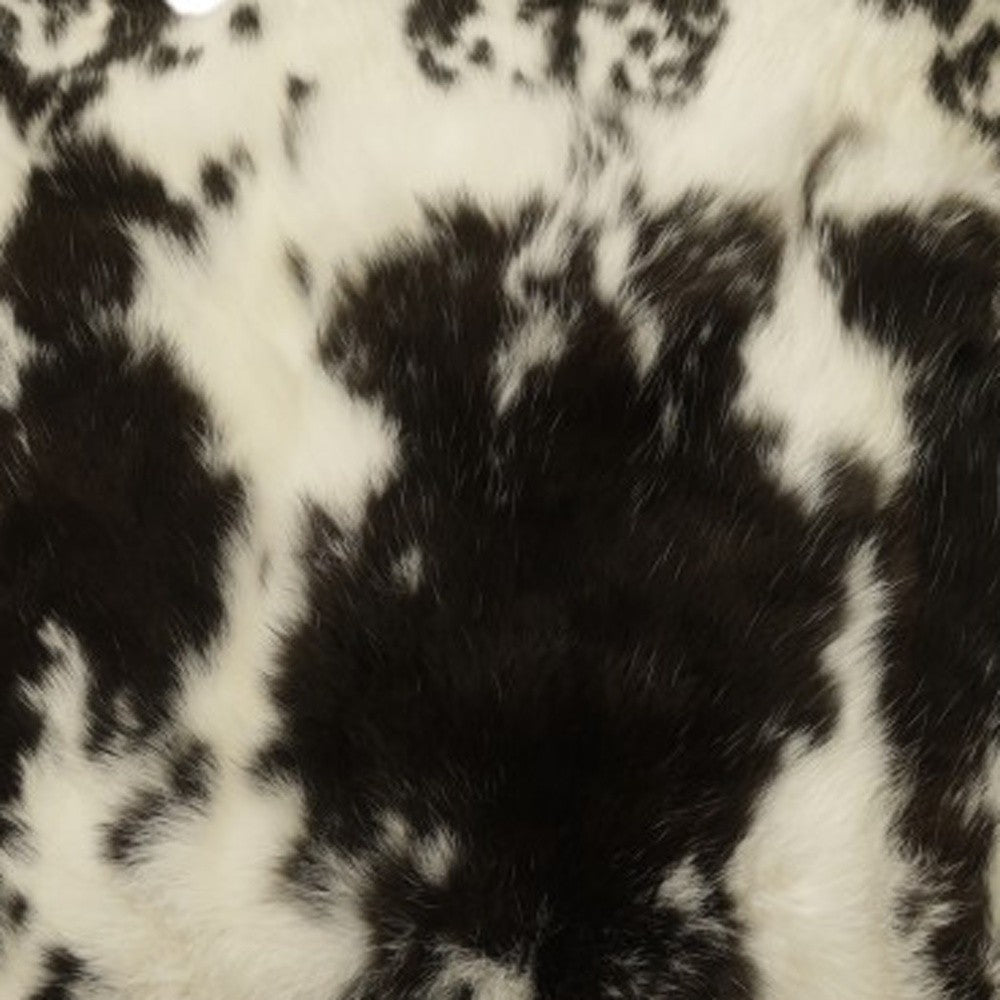 18" X 18" Black and White Rabbit Animal Print Natural Fur Zippered Pillow