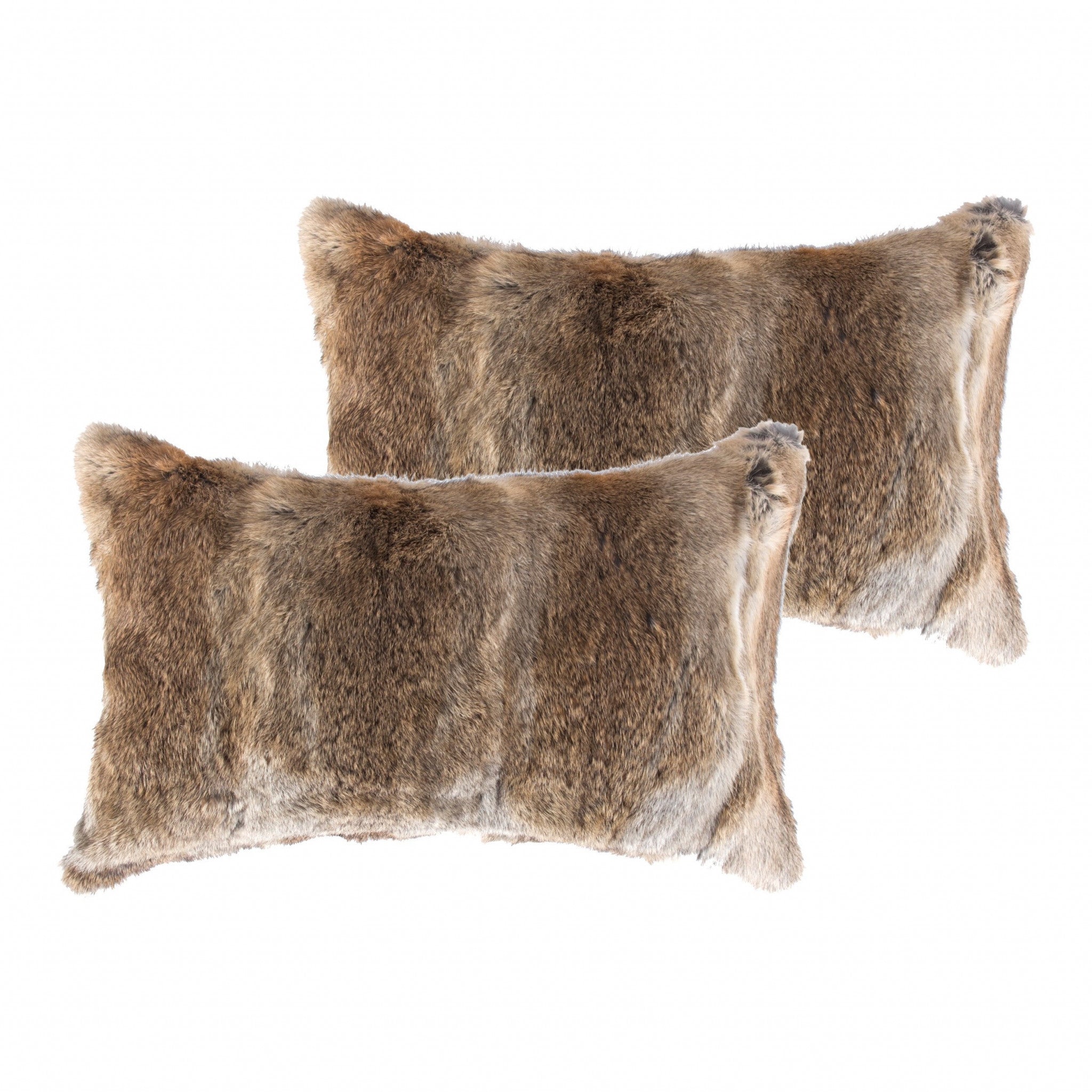 Set Of Two 12" X 20" Brown Rabbit Natural Fur Animal Print Throw Pillows