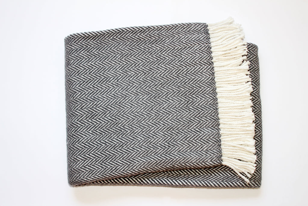 Dark Grey and White Dreamy Soft Herringbone Throw Blanket