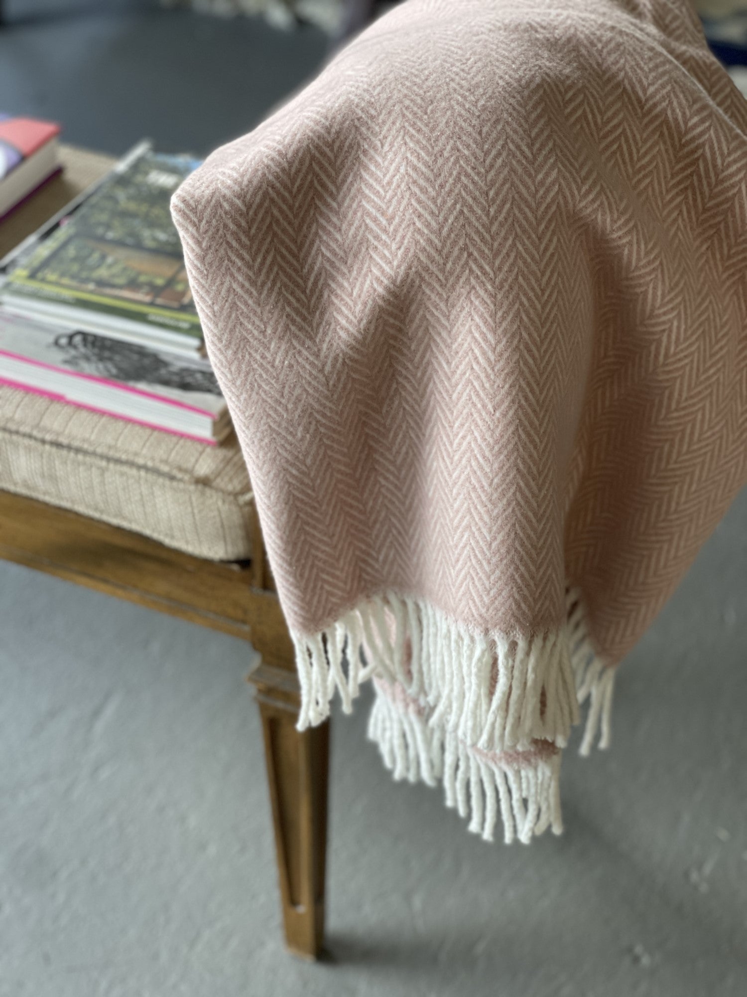 Pink and White Dreamy Soft Herringbone Throw Blanket