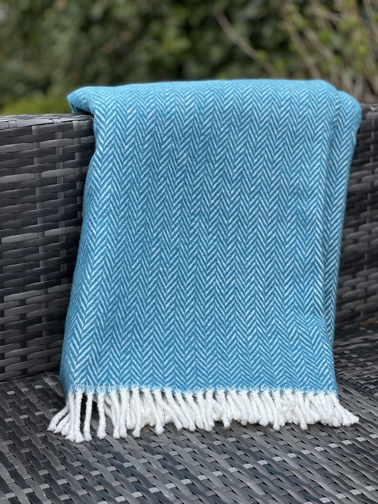 Teal Blue and White Dreamy Soft Herringbone Throw Blanket