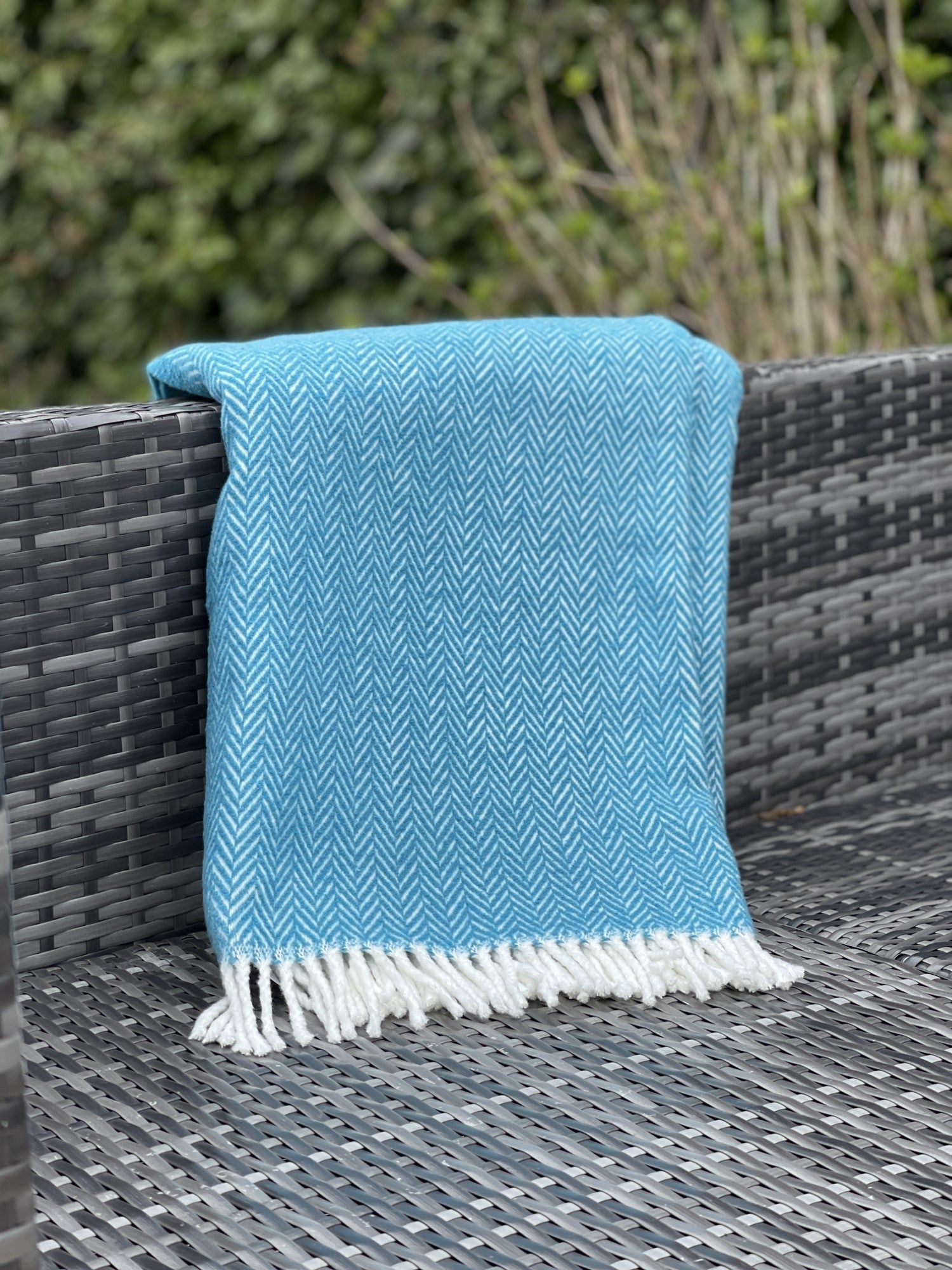 Teal Blue and White Dreamy Soft Herringbone Throw Blanket