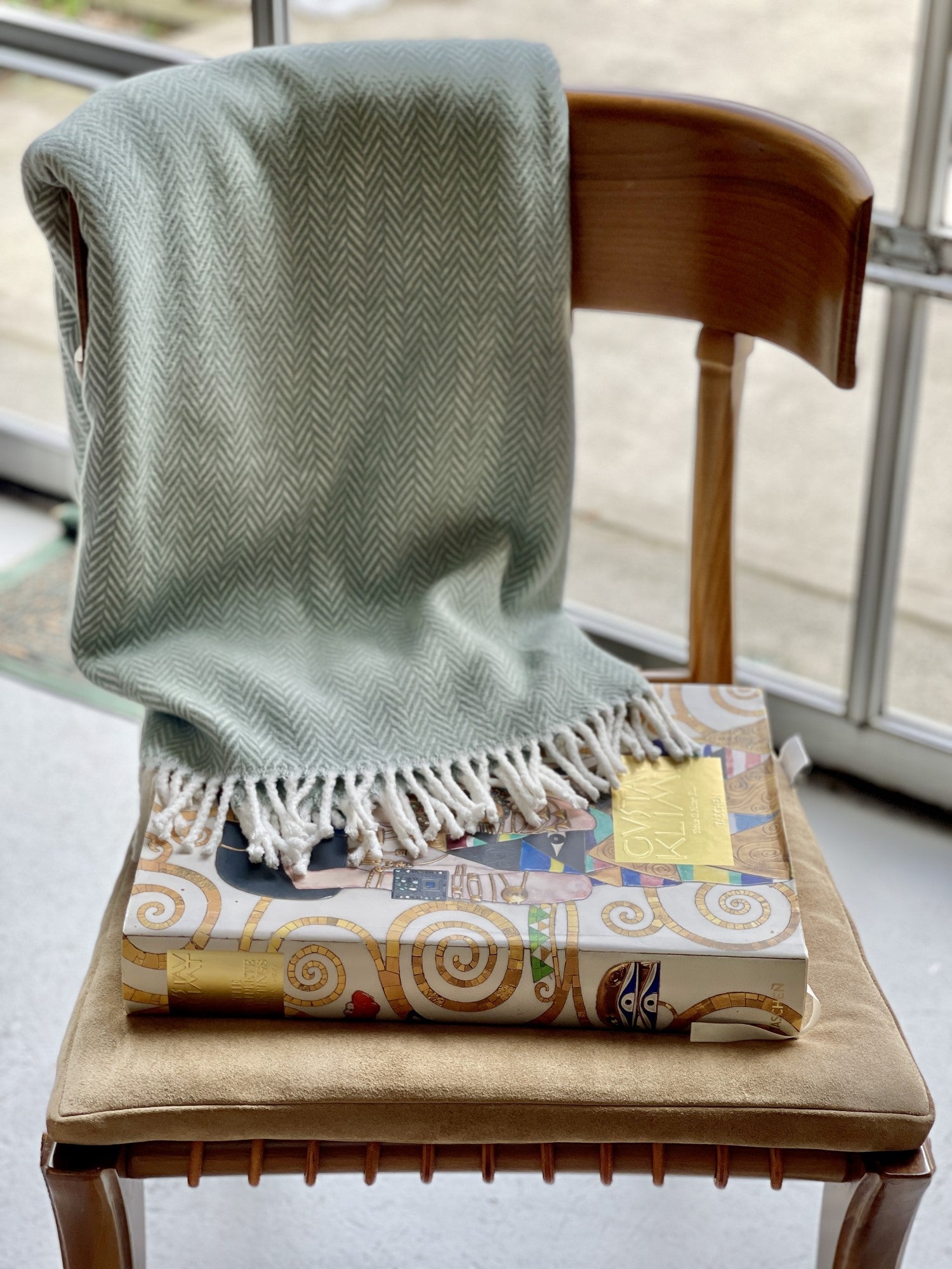 Seaglass Green and White Dreamy Soft Herringbone Throw Blanket