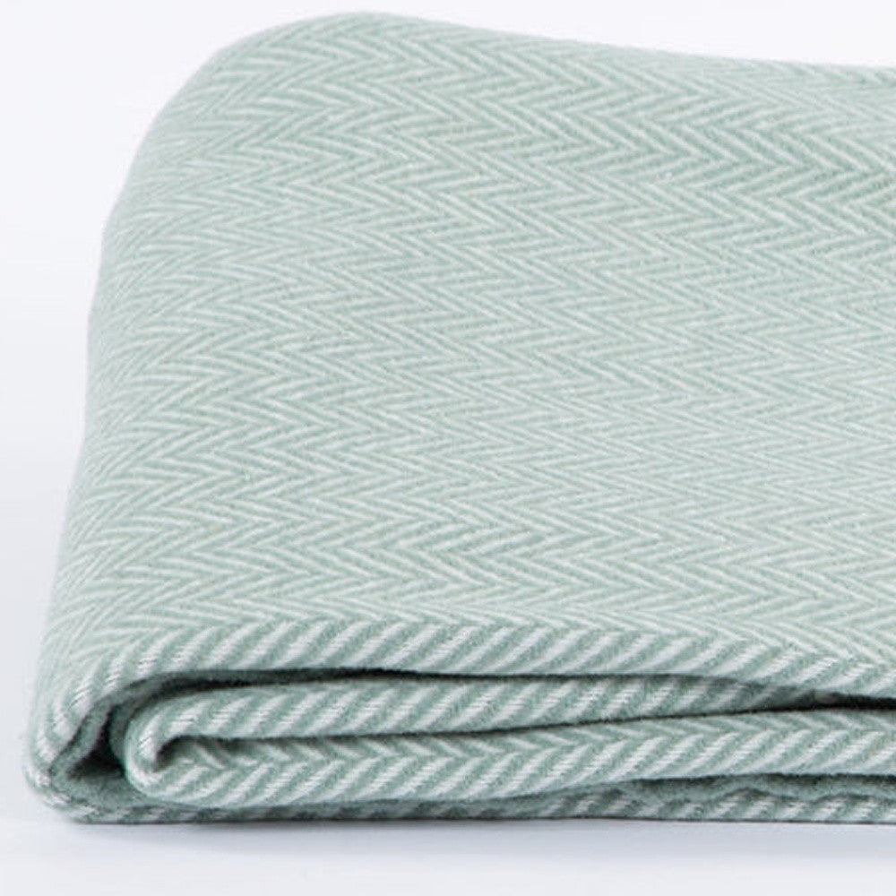 Seaglass Green and White Dreamy Soft Herringbone Throw Blanket