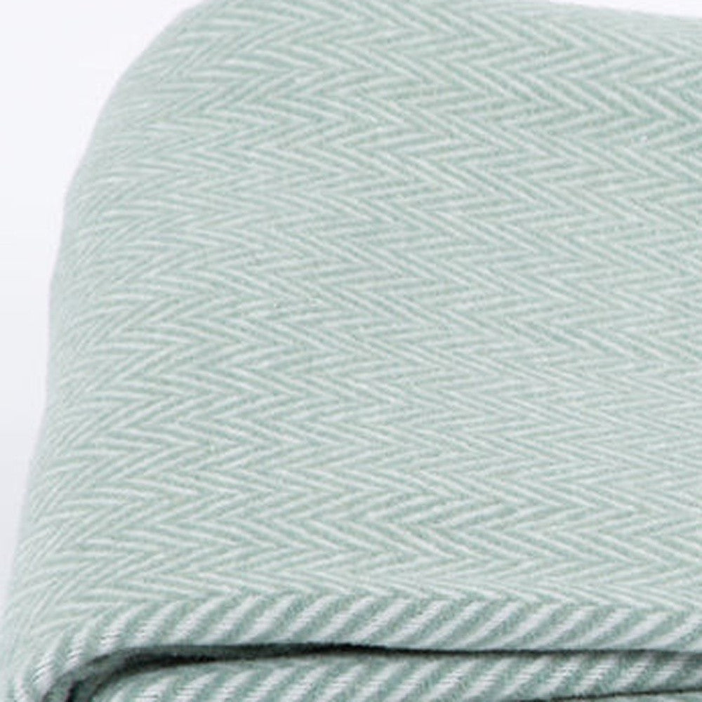 Seaglass Green and White Dreamy Soft Herringbone Throw Blanket