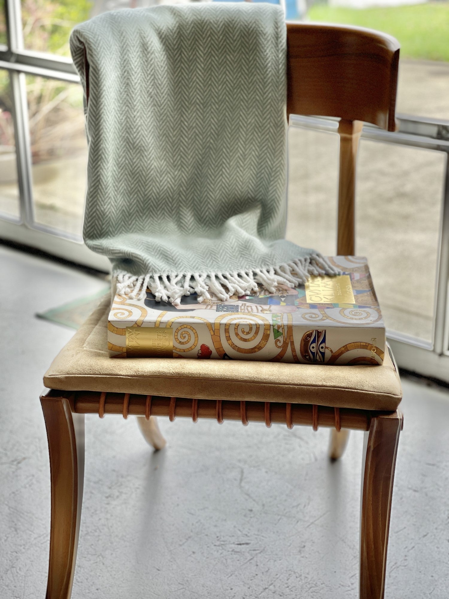 Seaglass Green and White Dreamy Soft Herringbone Throw Blanket