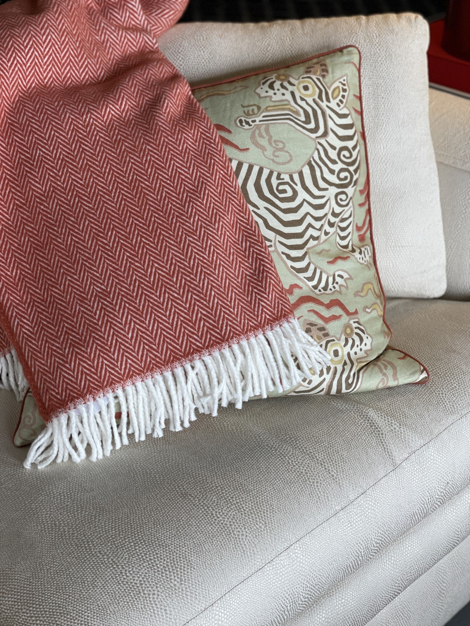 Orange and White Dreamy Soft Herringbone Throw Blanket