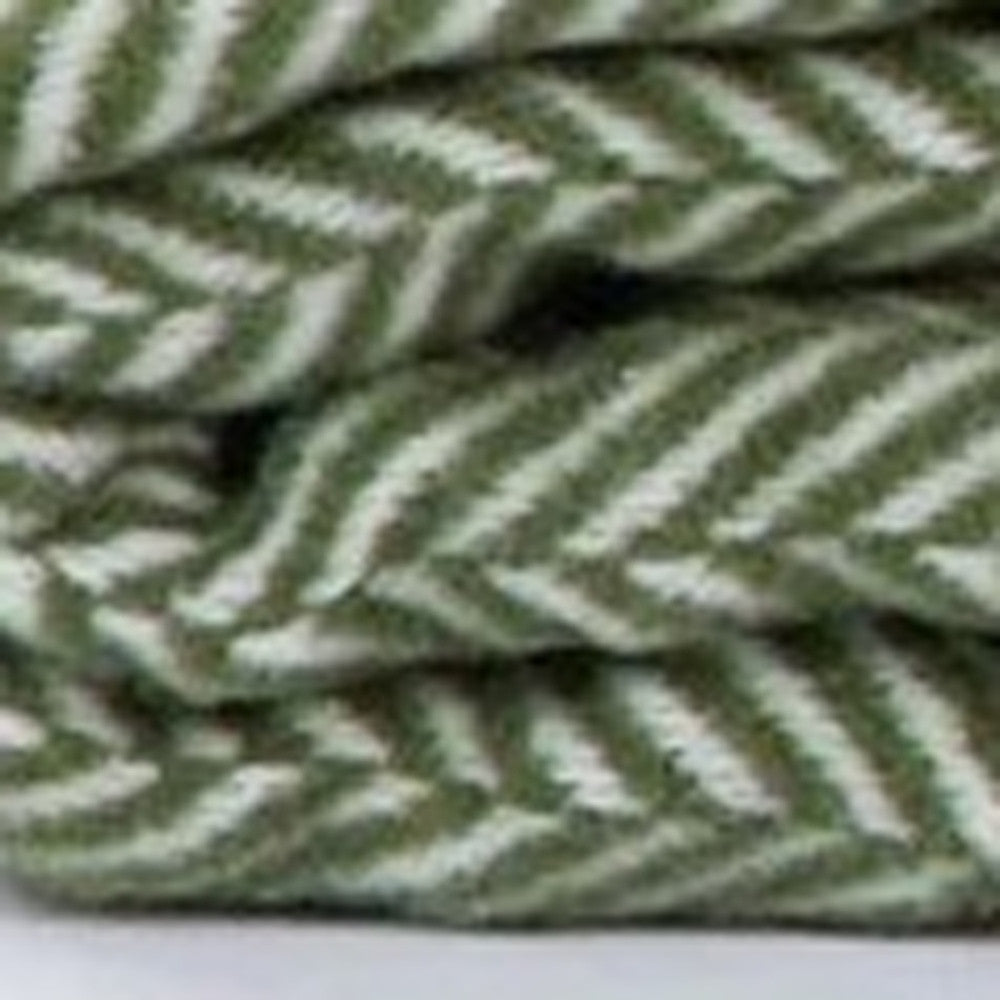 Moss Green and White Dreamy Soft Herringbone Throw Blanket